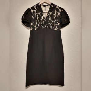 Karin Stevens Lace Detail Petite Dress. Black/Nude.